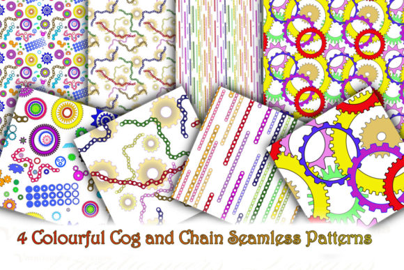 4 Cog and Chain Seamless Patterns: Practical, Ready-to-Use Design Resources for Crafters and Designers
