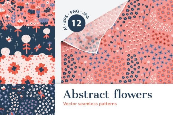 Abstract Flowers Seamless Patterns