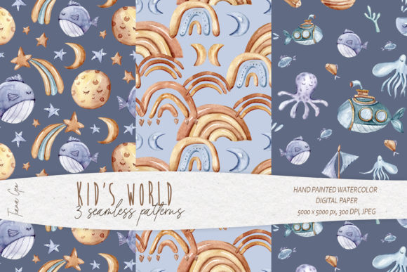 Cute Nautical Seamless Patterns - 3 JPEG
