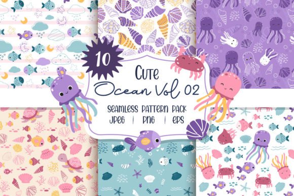 Cute Ocean Themed Patterns Pack Vol. 02