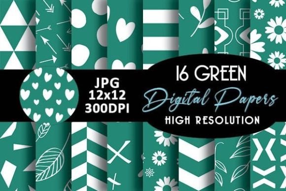 Green Geometric Digital Papers Patterns