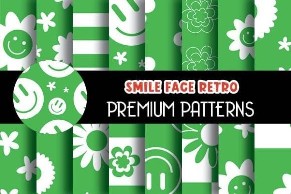 Green Happy Face Groovy Retro Patterns