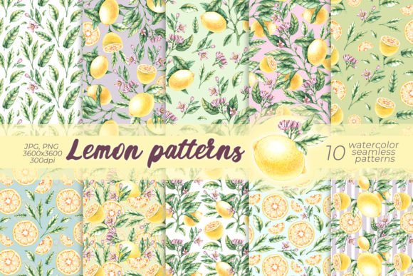 Lemon Patterns Watercolor Patterns: Bright, Versatile & Ready to Elevate Your Creative Projects