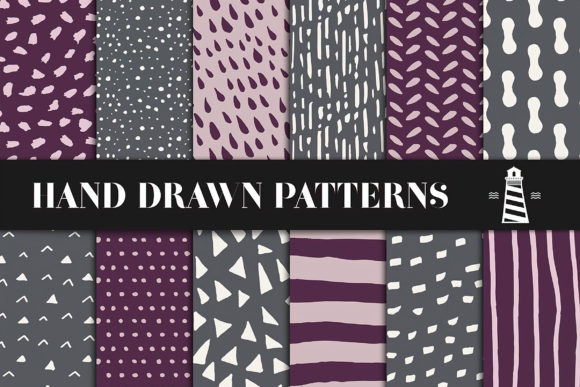 Plum and Gray Hand-Drawn Patterns: Versatile, High-Quality Digital Backgrounds for Creative Projects