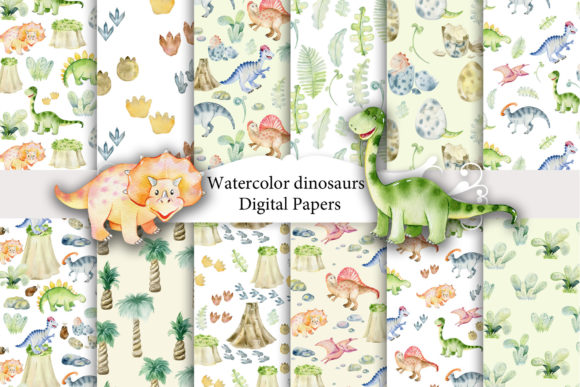 Seamless Patterns with Dinosaurs: Versatile Digital Watercolor Papers for Creative Projects