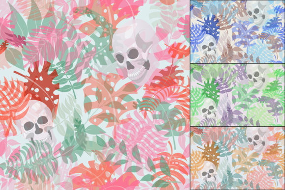Seamless Patterns with Leaves and Skulls