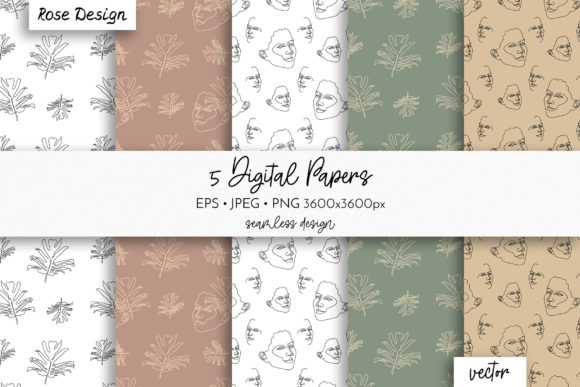 Single Line Faces & Monstera Leaves Digital Papers: Minimalist Tropical Design for Print, Web, and Everyday Creativity