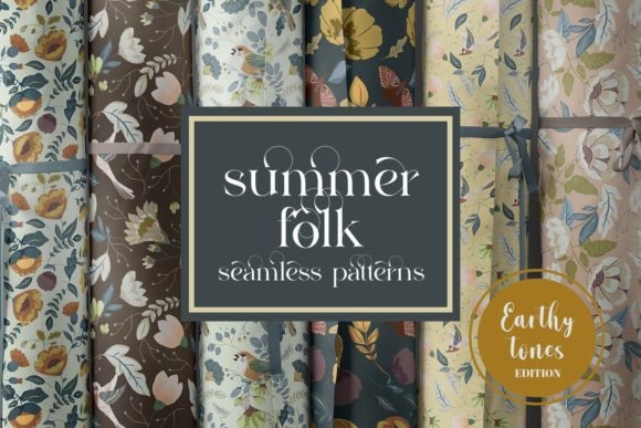 Summer Folk Seamless Patterns JPEG PNG