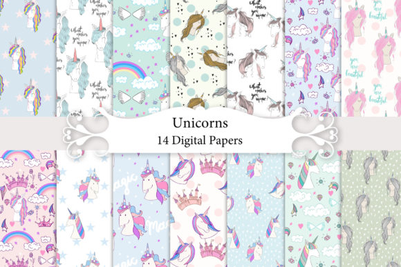Unicorns. Seamless Patterns.