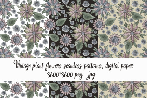 Vintage Plant Flowers Seamless Patterns