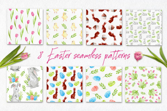 Watercolor Easter Patterns PSD PNG JPEG