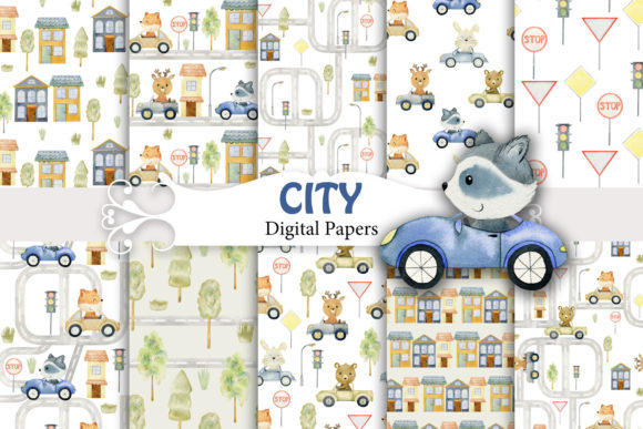 Watercolor Patterns with Cars