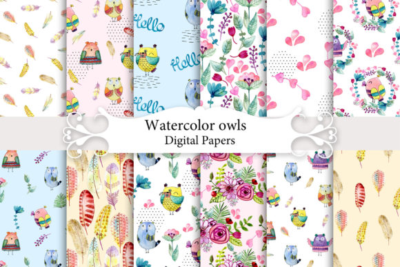 Watercolor Patterns with Owls: Seamless Digital Textures for Creative Projects